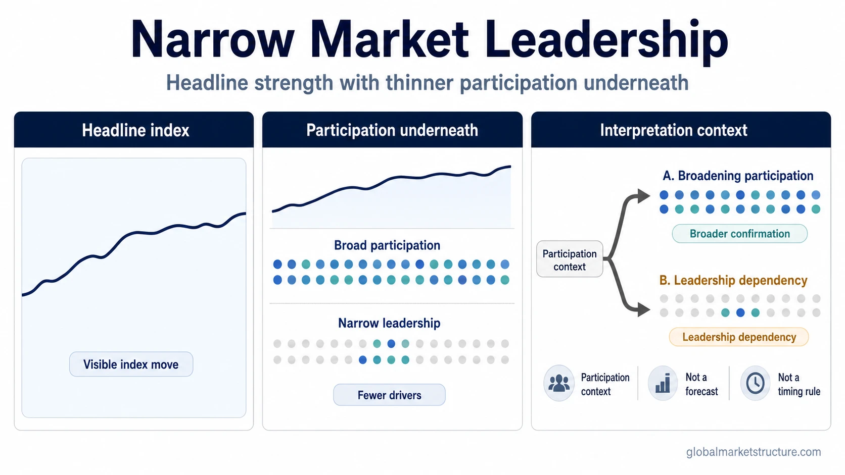 Narrow market leadership shown as a firm headline index with thinner participation beneath it